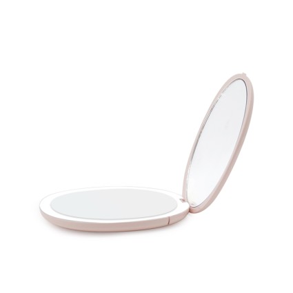 Compacte Dubbelzijdige Spiegel met 5x Vergroting en LED licht - Roze